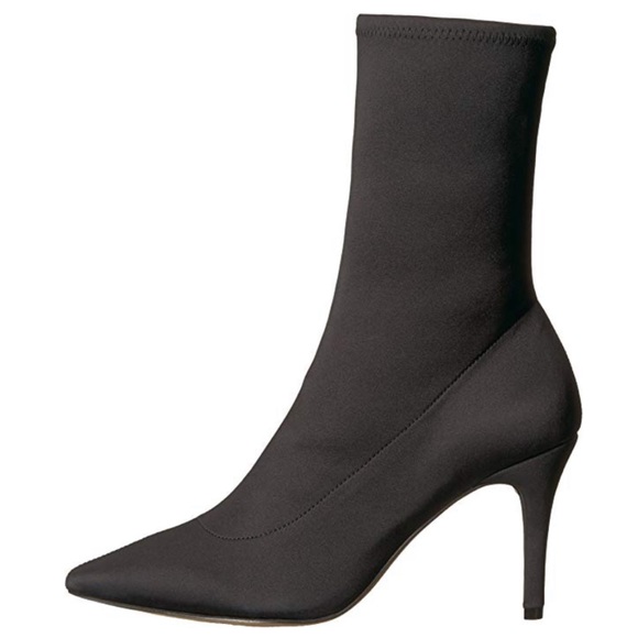 Black Pointed Toe Kitten Heel Sock Ankle Booties - Picture 4 of 5